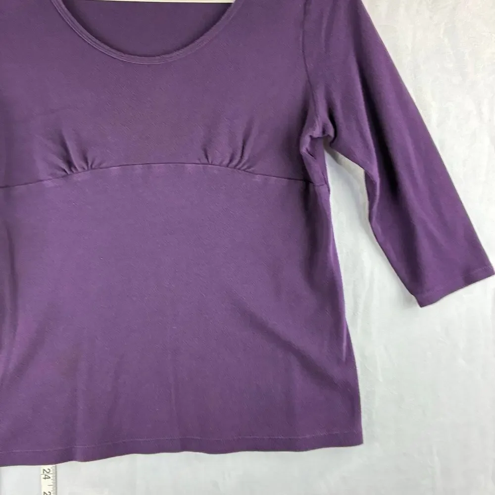 White Stag 3/4 Sleeve Scoop Neck Y2K Babydoll Top Womens Medium Plum Purple
